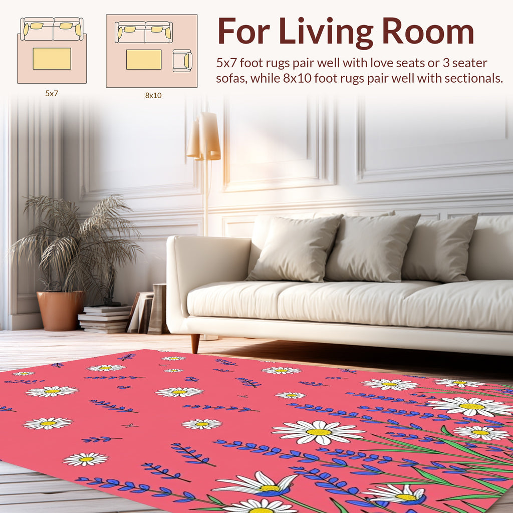 Pink Daisy Lavender Floral Pattern Rug