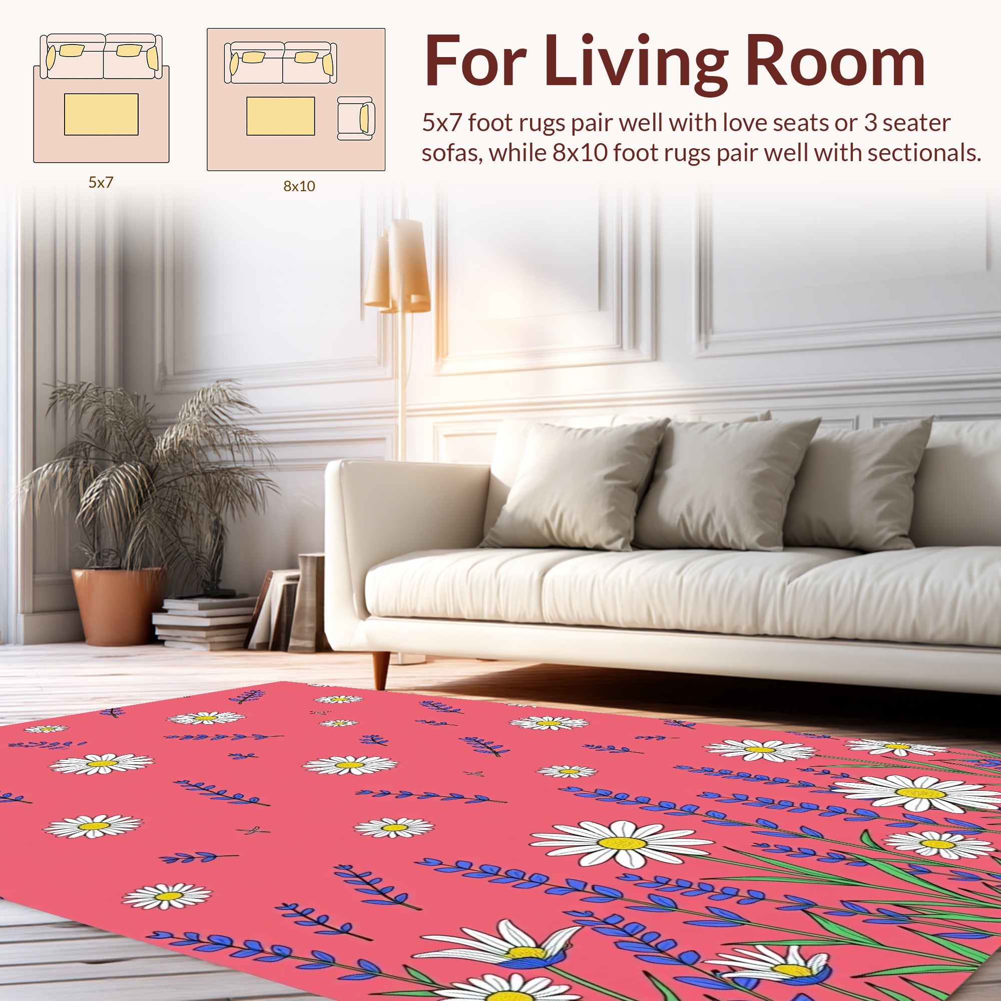 Pink Daisy Lavender Floral Pattern Rug