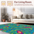 Vibrant Aqua Floral Leaf Pattern Rug