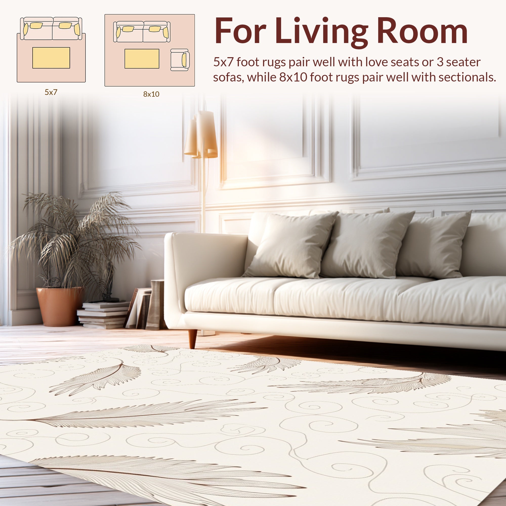 Elegant Feather Swirl Pattern Rug
