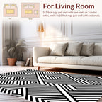 Bold Black White Geometric Maze Pattern Rug