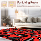 Musical Instruments Patterned Red Rug