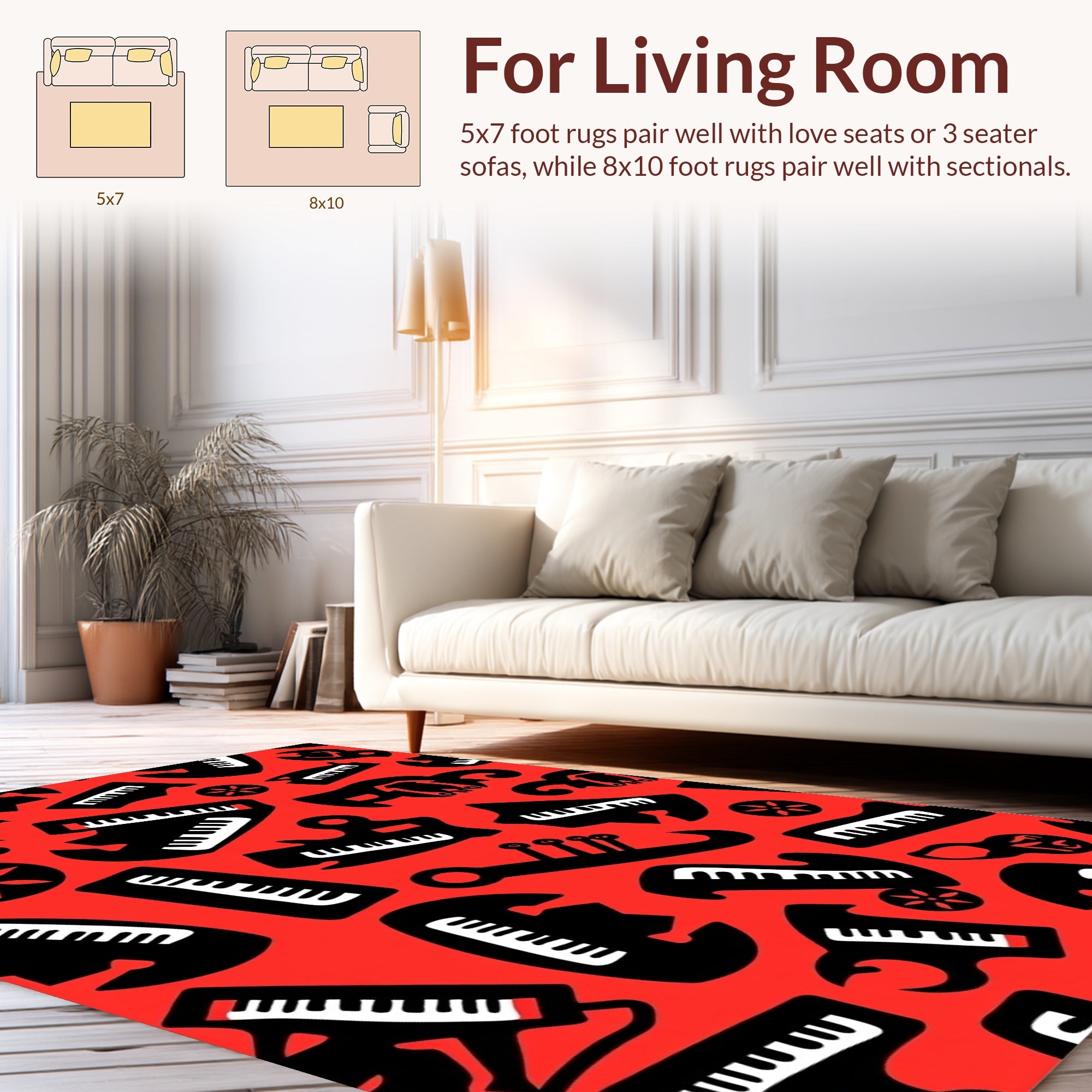 Musical Instruments Patterned Red Rug