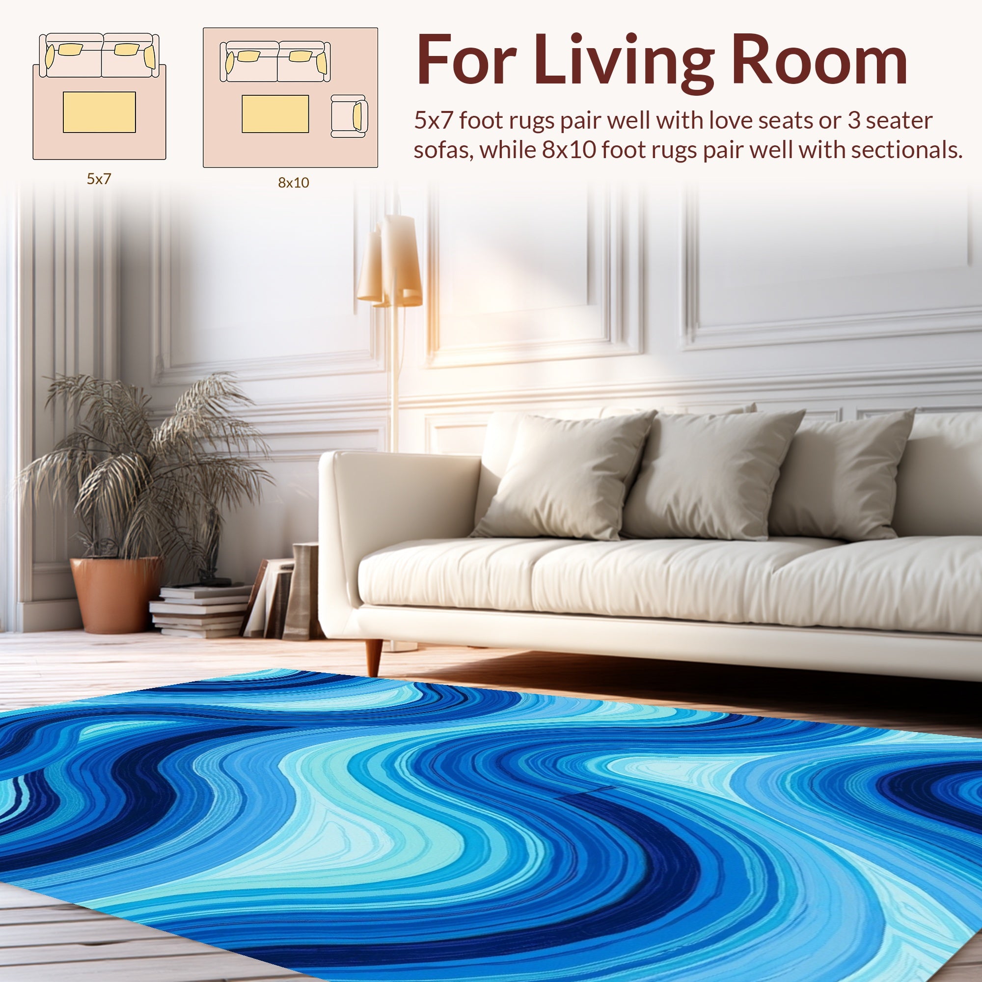 Abstract Blue Wavy Lines Rug