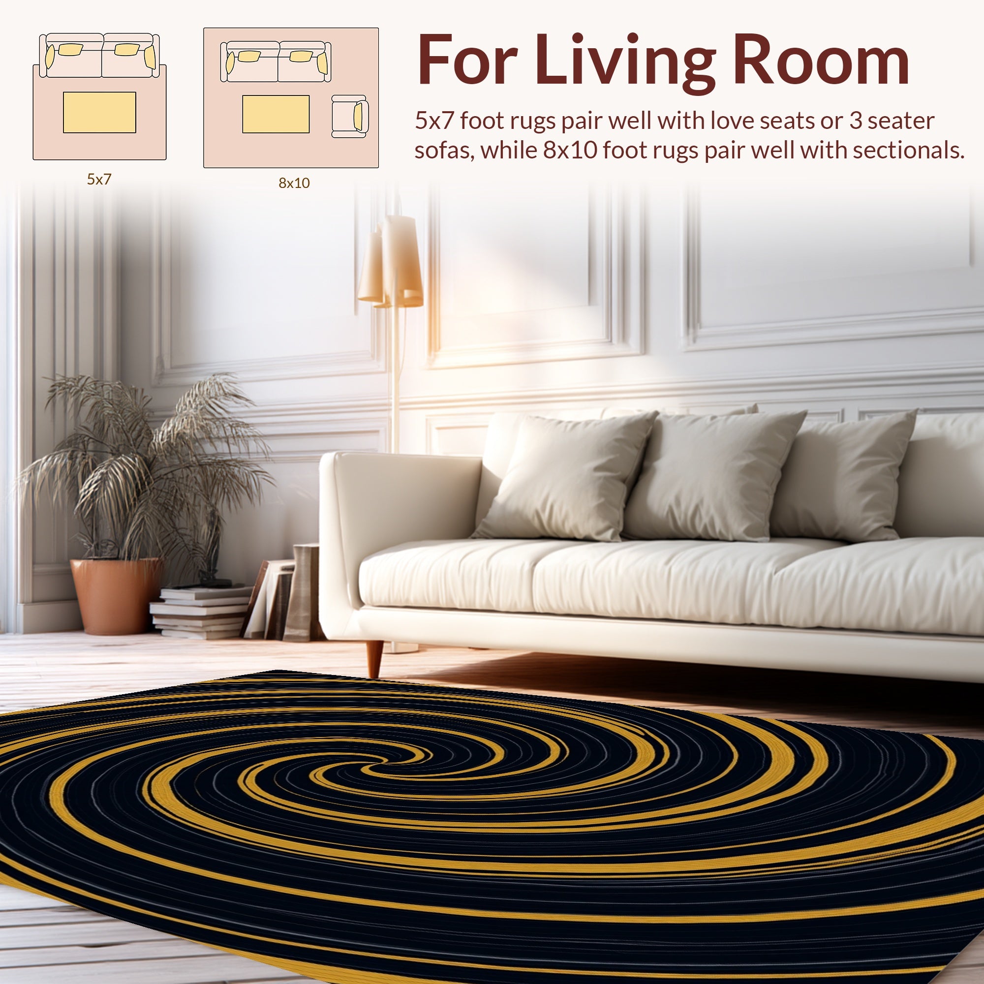Dark Gold Swirl Abstract Pattern Rug