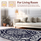 Ornate White On Navy Mandala Rug