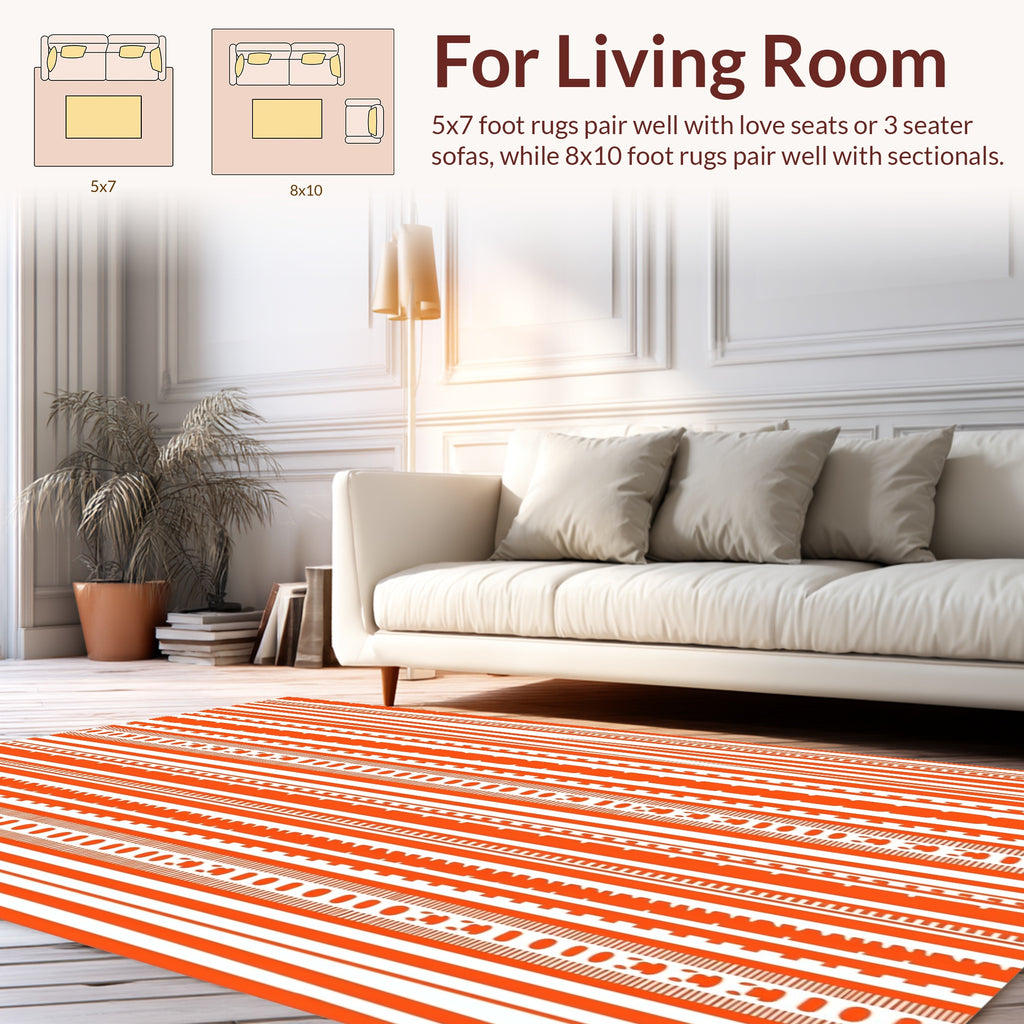 Orange White Dynamic Striped Design Rug