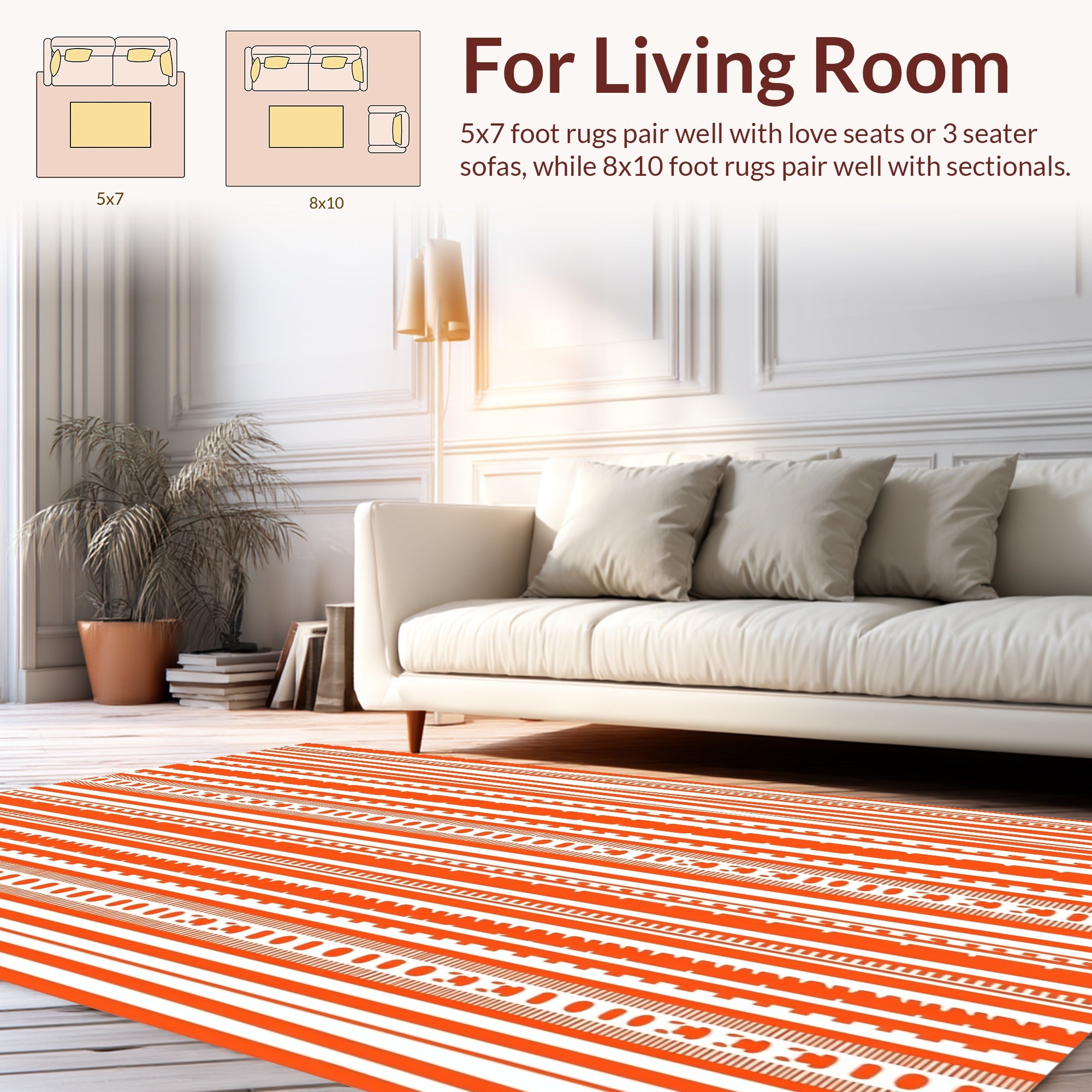 Orange White Dynamic Striped Design Rug