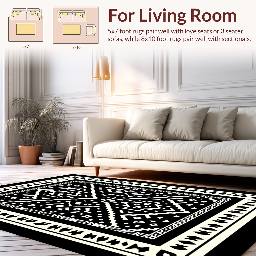 Geometric Tribal Black White Pattern Rug