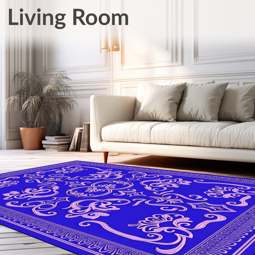 Royal Blue Floral Scrollwork Rug