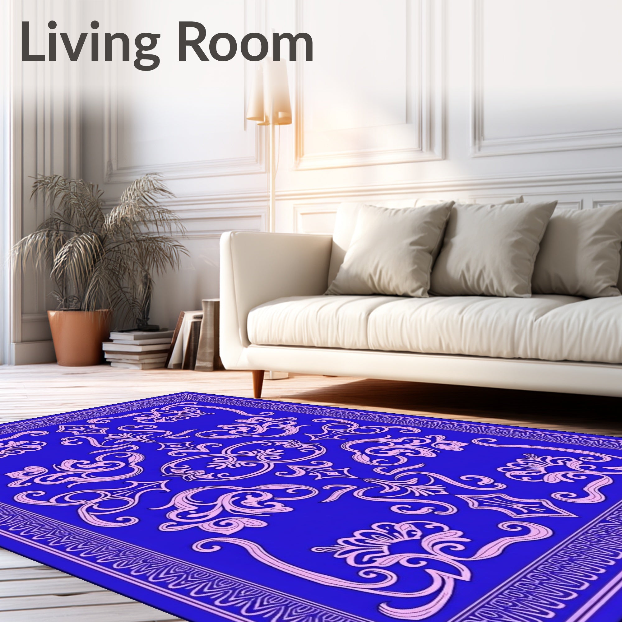 Royal Blue Floral Scrollwork Rug