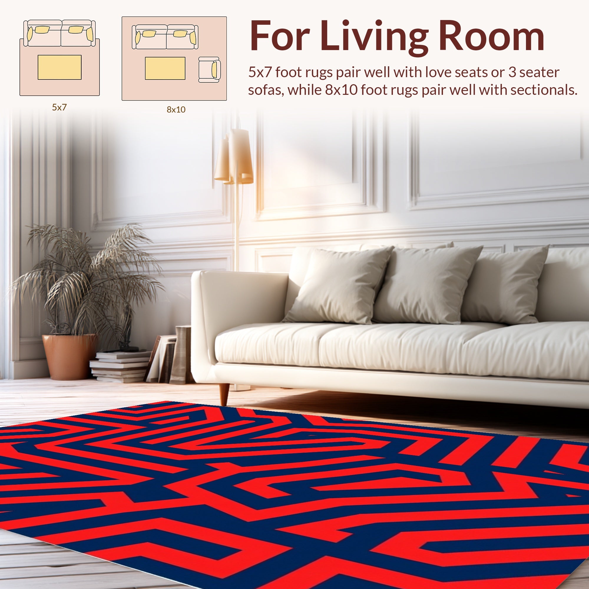 Red Blue Geometric Maze Pattern Rug