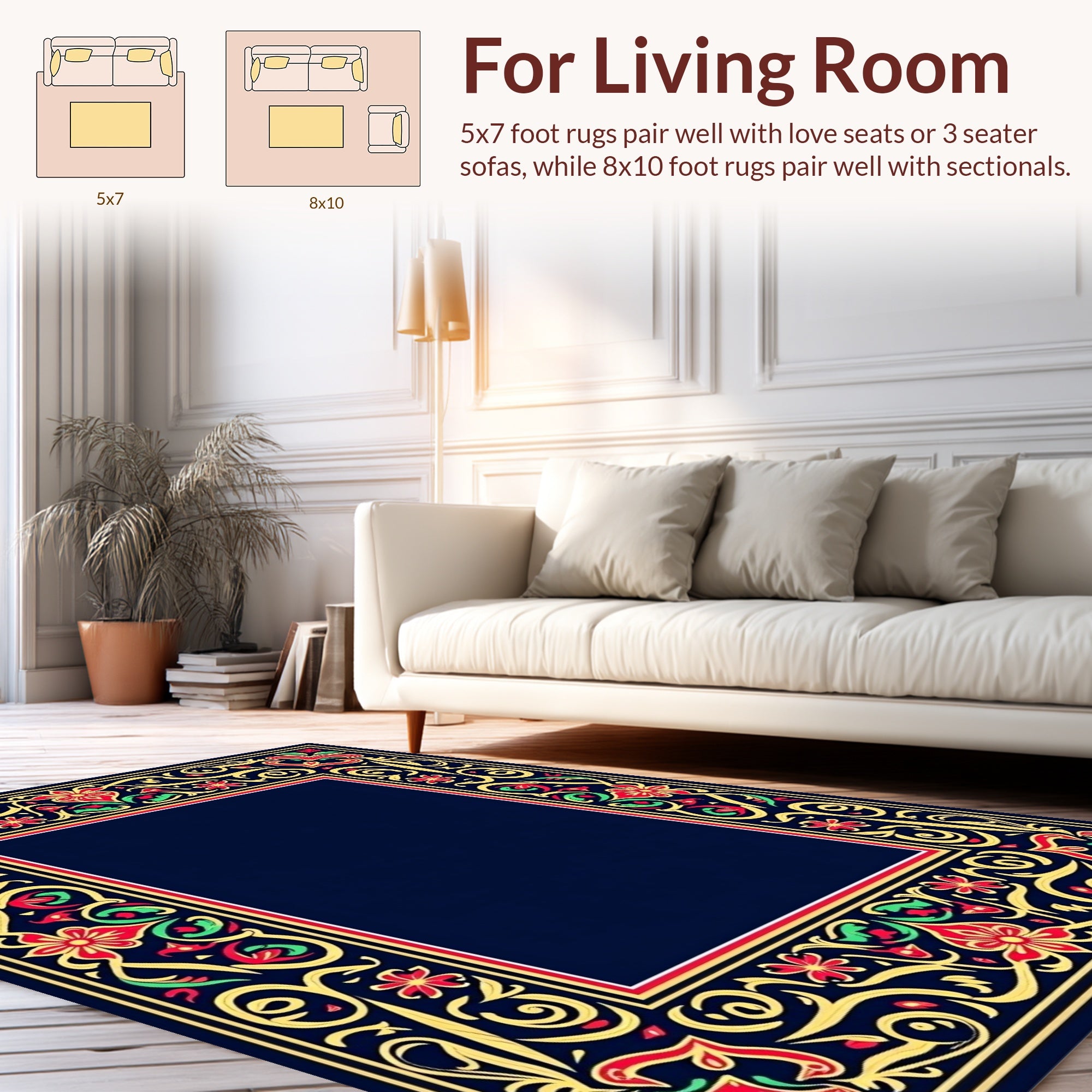 Ornate Floral Border Design Rug