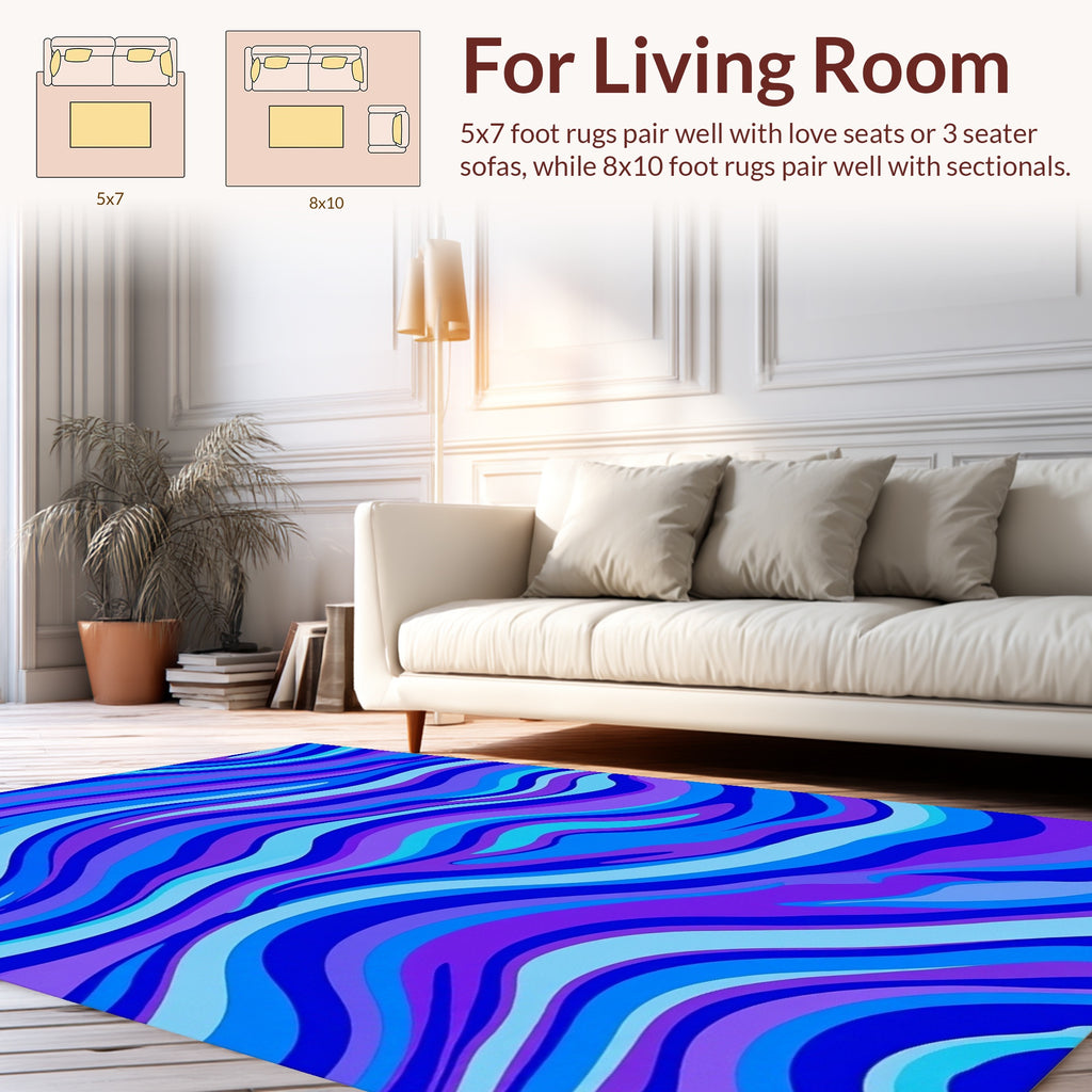 Surreal Wavy Blue Purple Design Rug