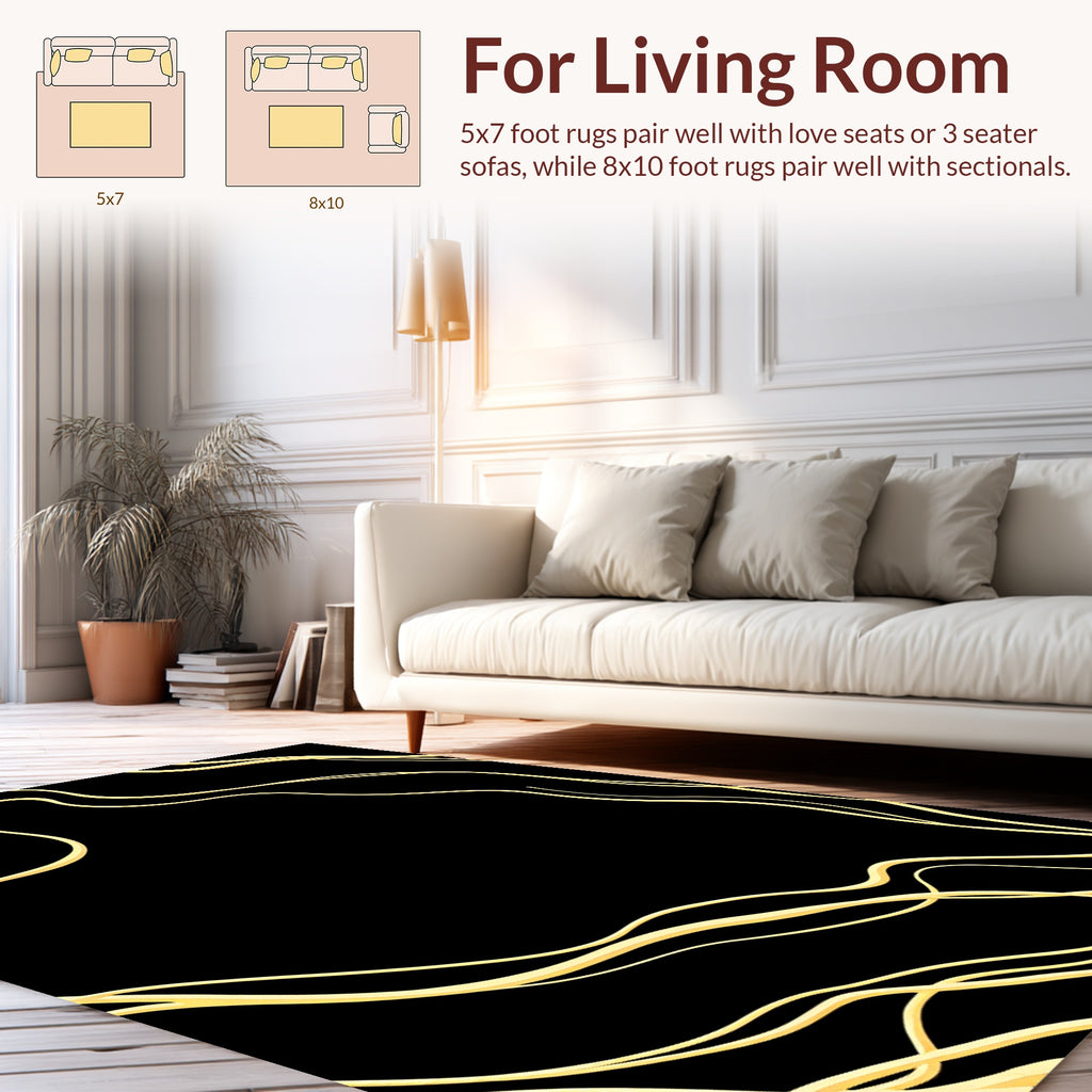 Golden Swirls on Black Background Rug