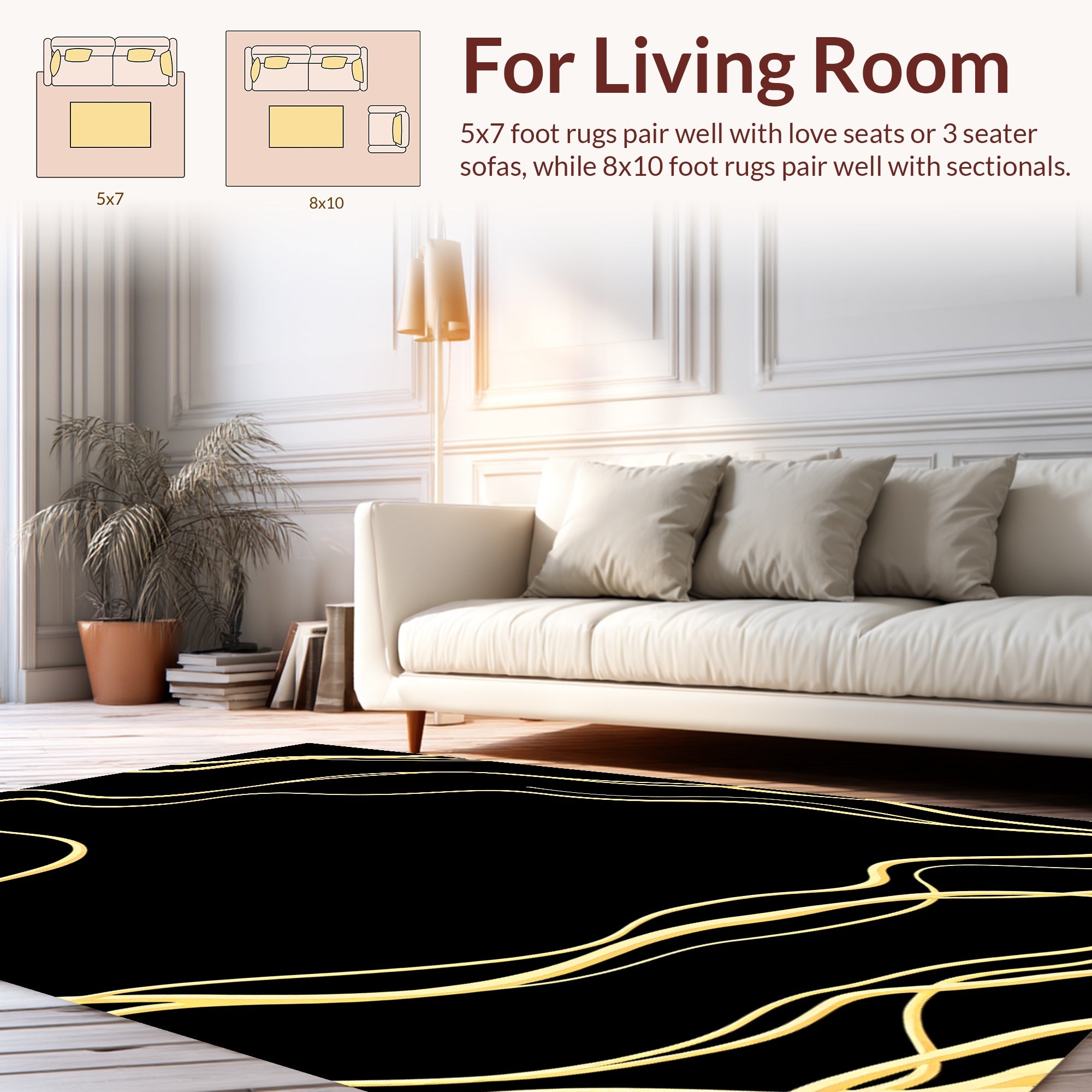 Golden Swirls on Black Background Rug