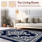 Deep Blue White Intricate Floral Pattern Rug