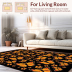 Orange Butterfly Patterned Black Rug