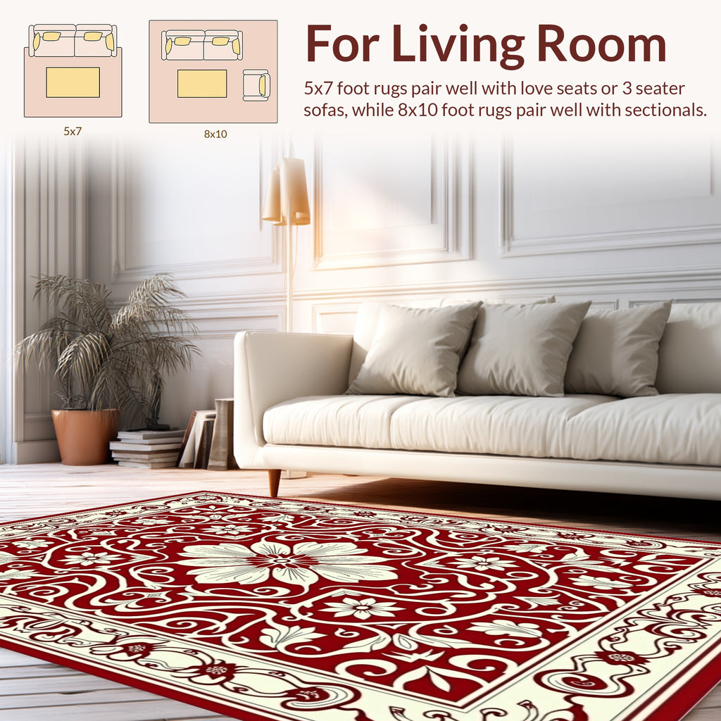 Classic Red Floral Medallion Pattern Rug