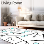 Playful Aqua Blob and Fork Collage Rug