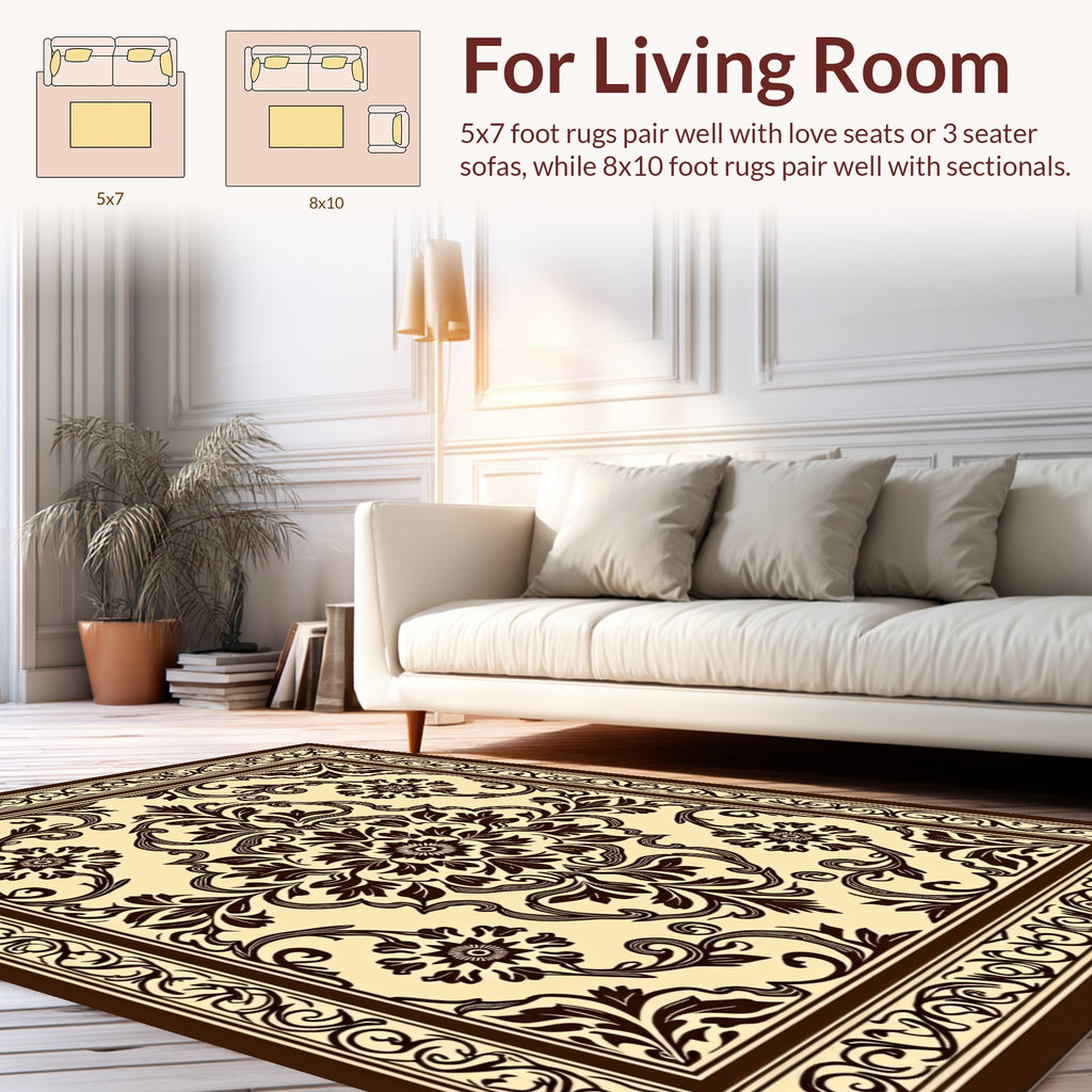 Classic Floral Damask Scrollwork Pattern Rug