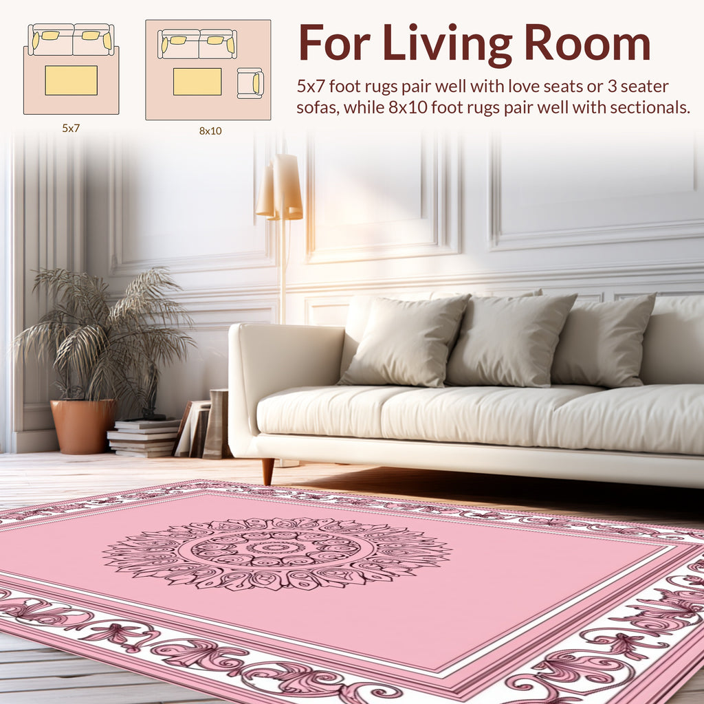 Ornate Pink Floral Mandala Design Rug