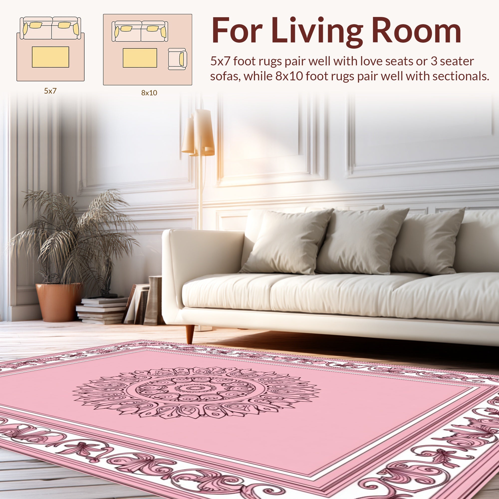 Ornate Pink Floral Mandala Design Rug