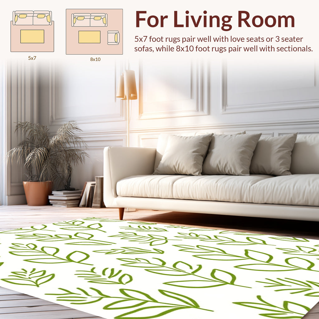 Green Leaves Sketch Pattern Rug