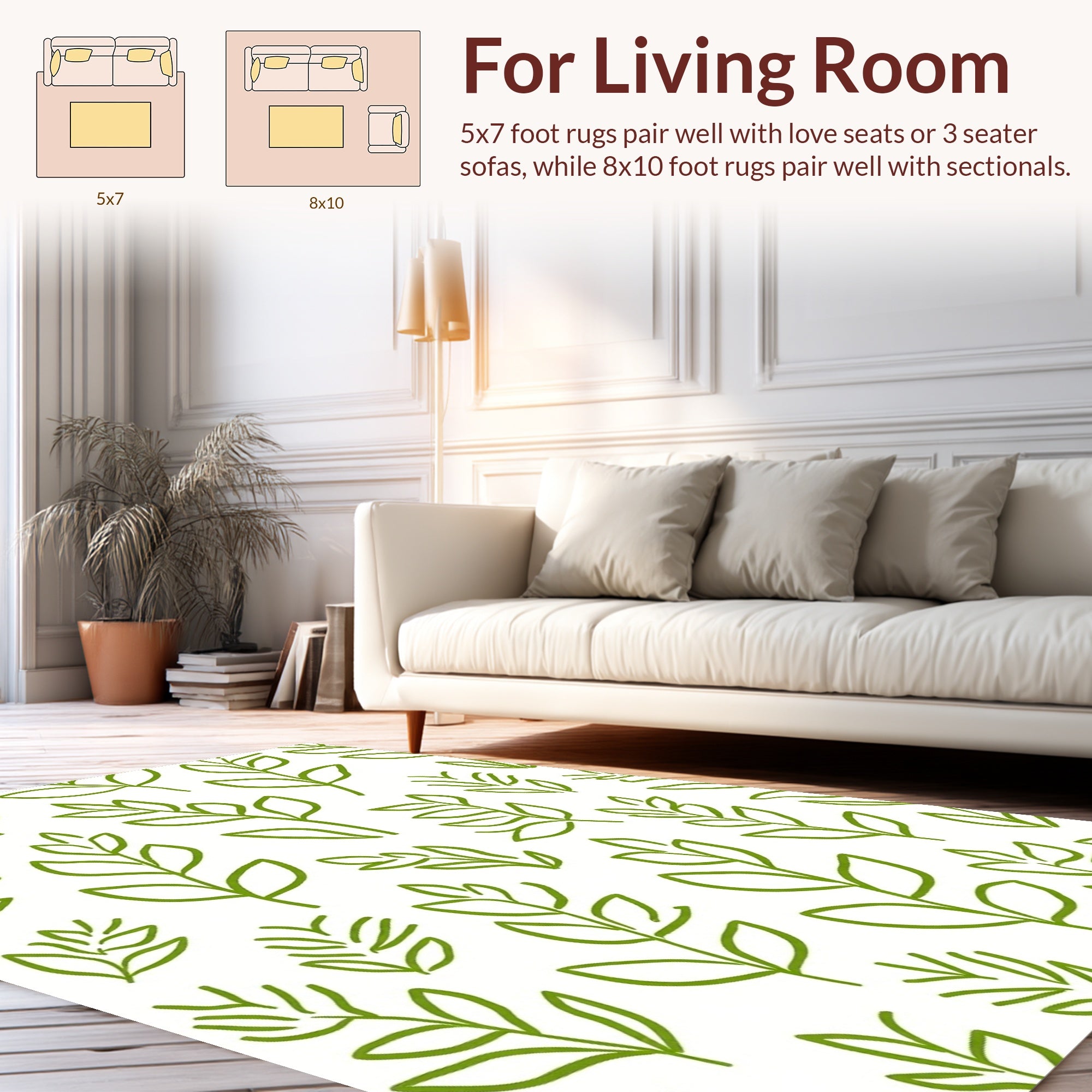 Green Leaves Sketch Pattern Rug