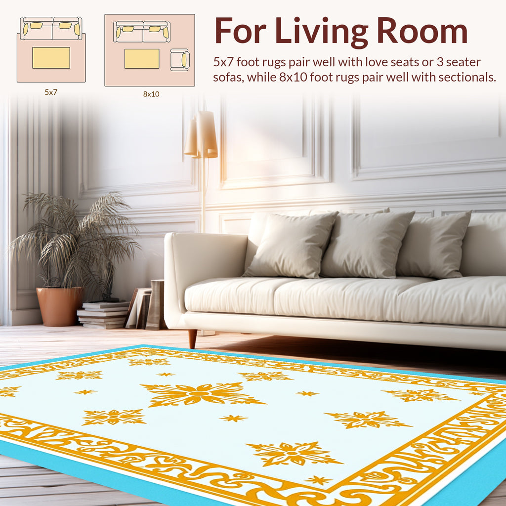 Intricate Floral Motif Yellow Border Design Rug