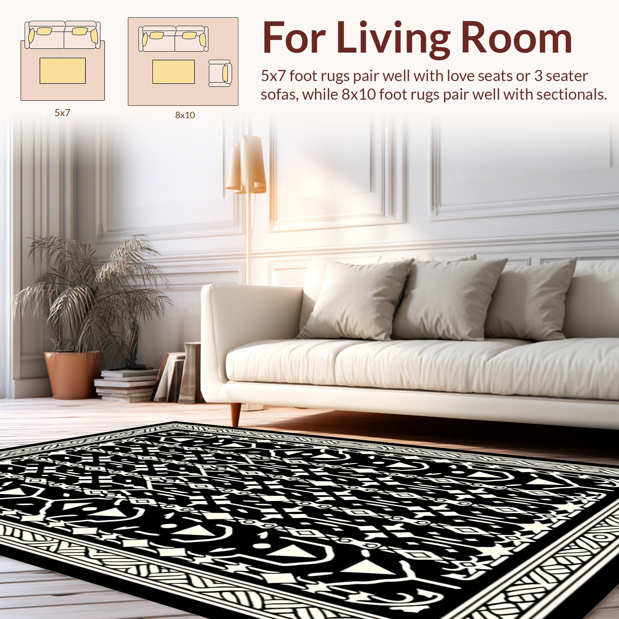 Black White Geometric Statement Rug