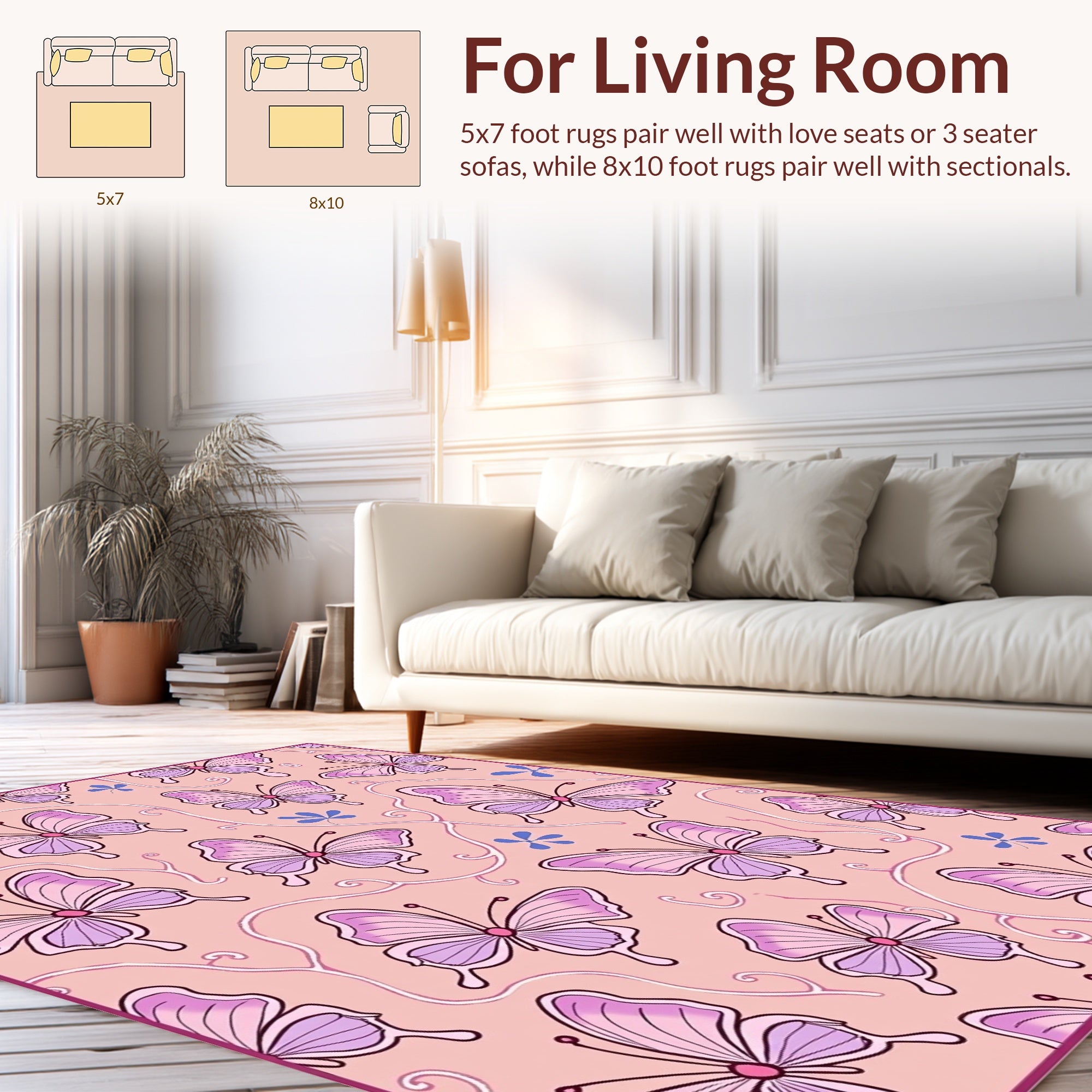 Pretty Pink Butterfly Pattern Rug