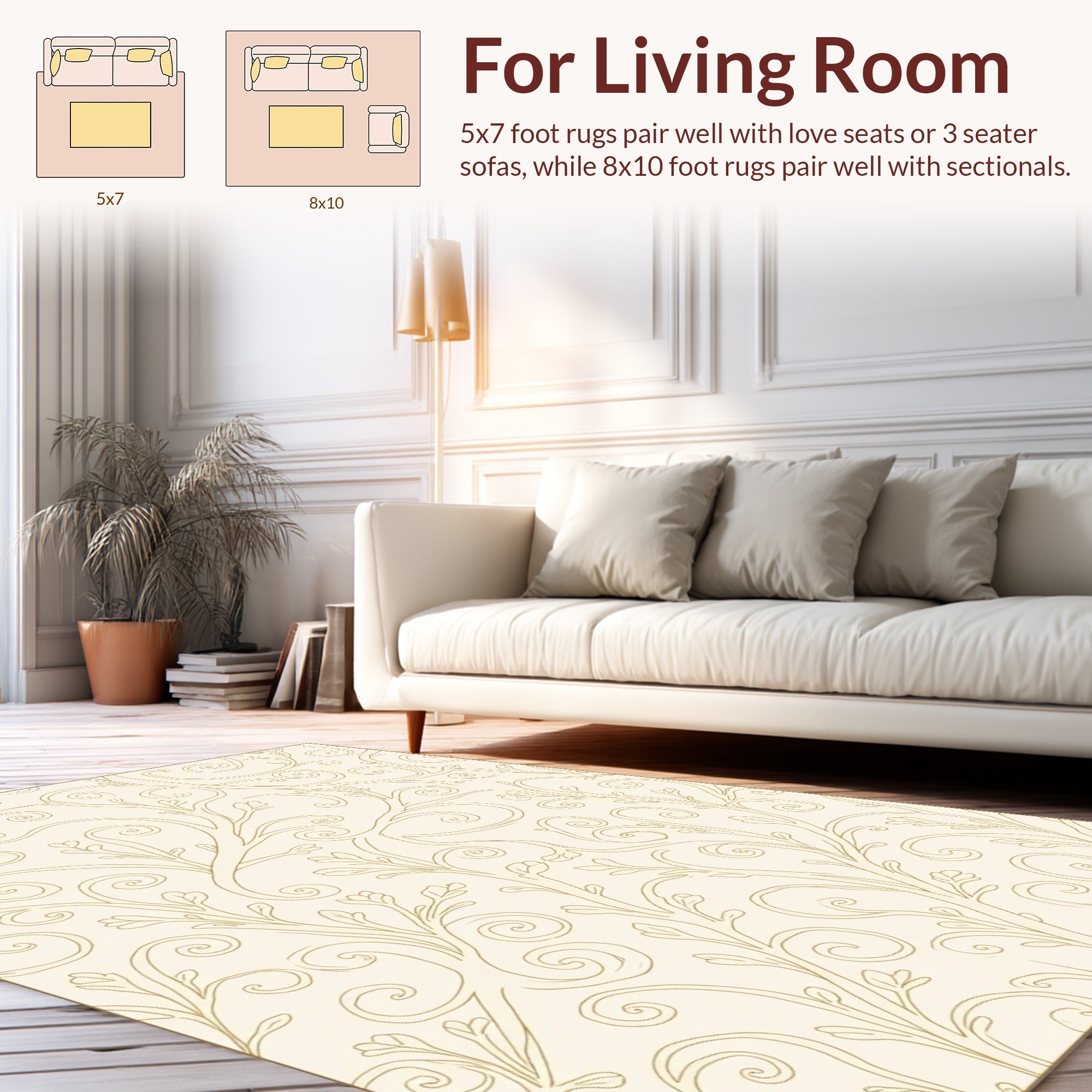 Natural Leaf Swirls Pattern Rug