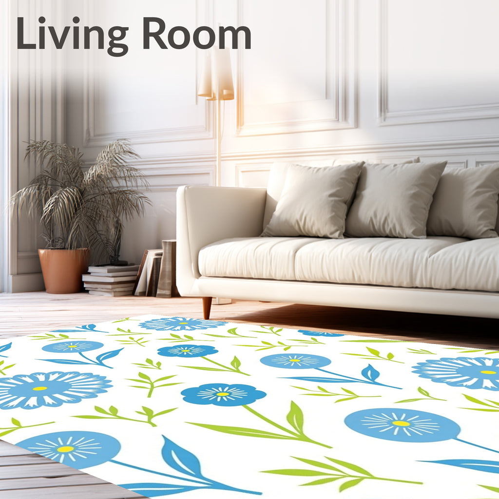 Mid-Century Blue Floral Vine Rug