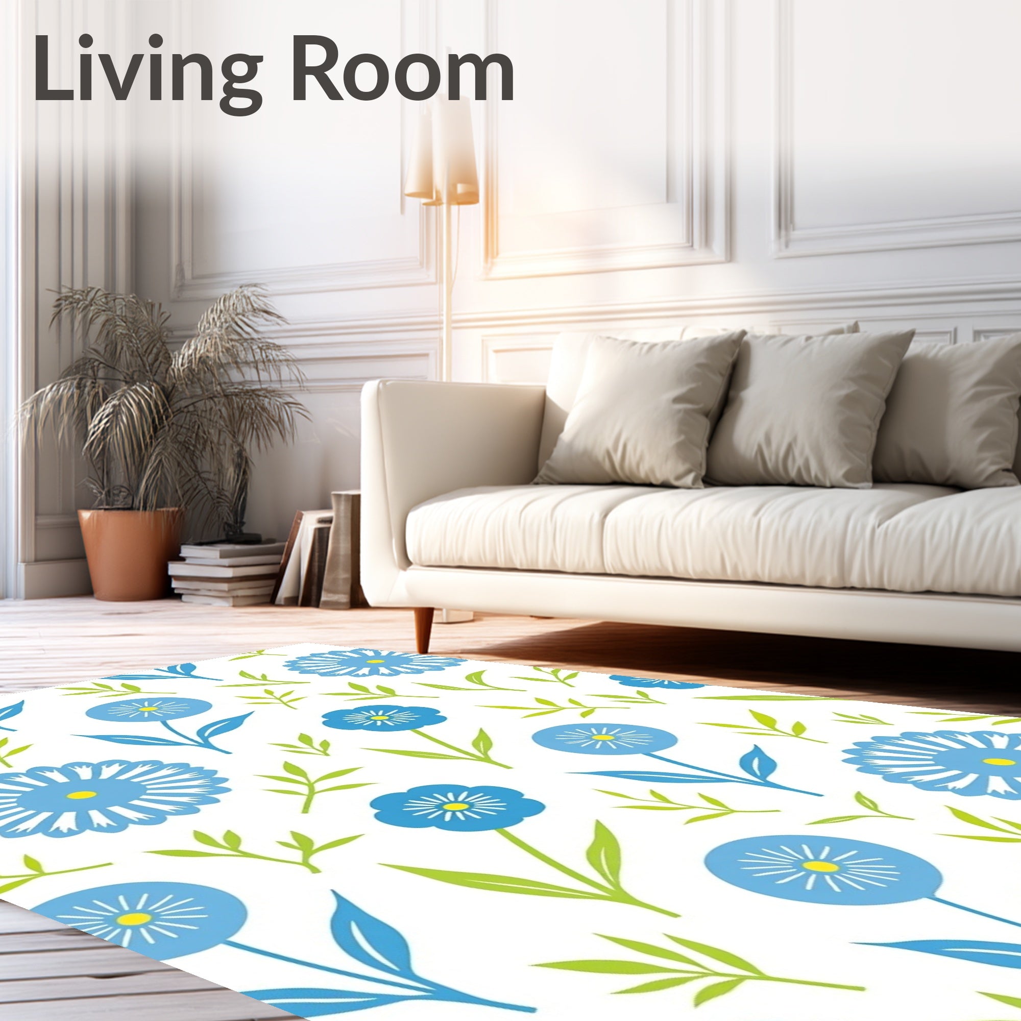 Mid-Century Blue Floral Vine Rug