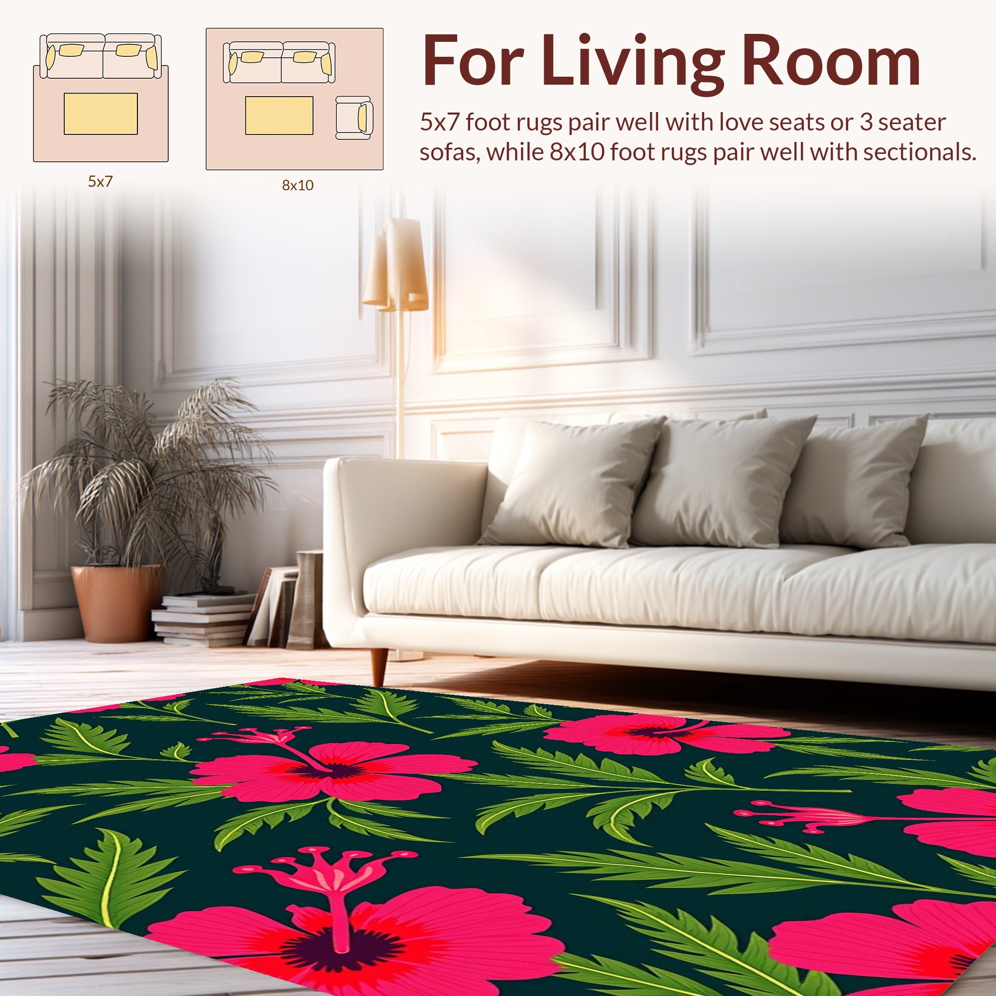 Vibrant Tropical Hibiscus Floral Pattern Rug
