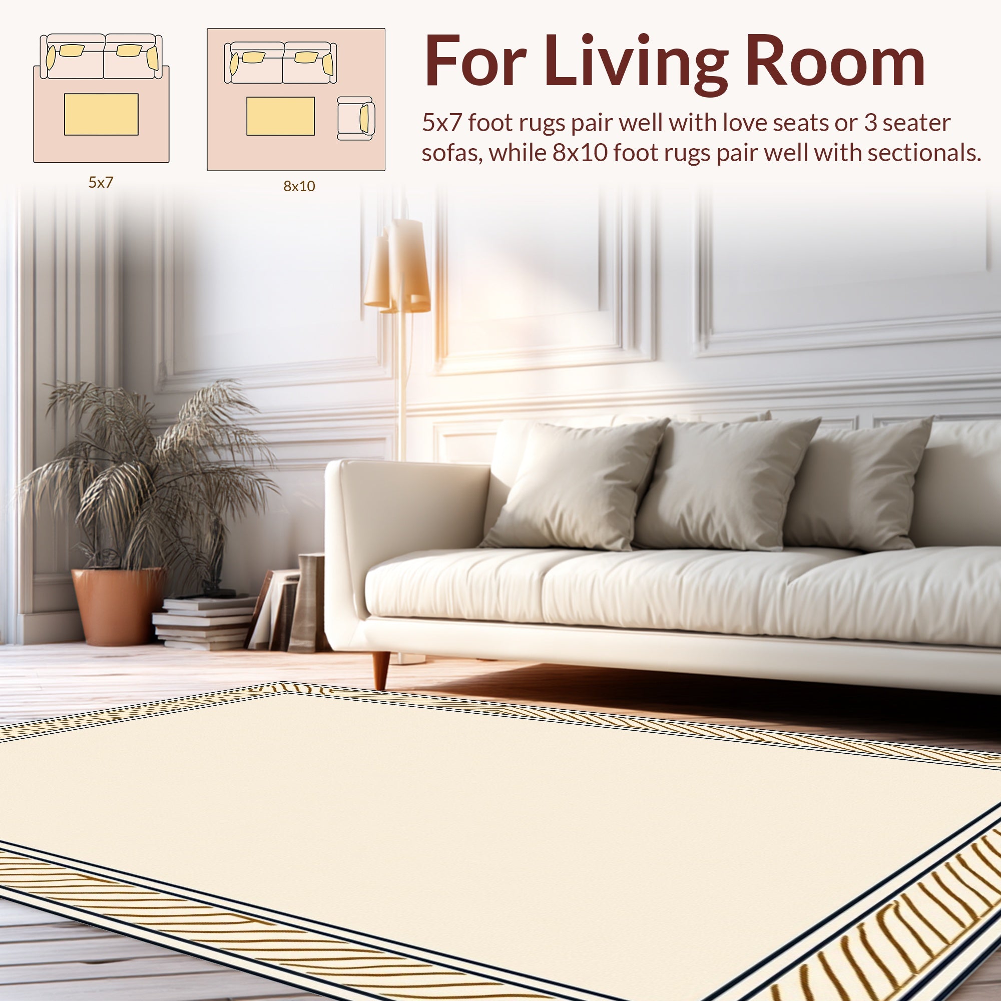 Striped Border Subtle Pattern Rug