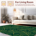 Green Gold Tropical Leaf Pattern Rug
