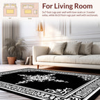 Classic Black White Ornate Floral Rug
