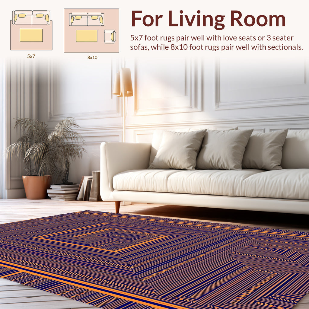 Bold Orange Navy Geometric Maze Rug