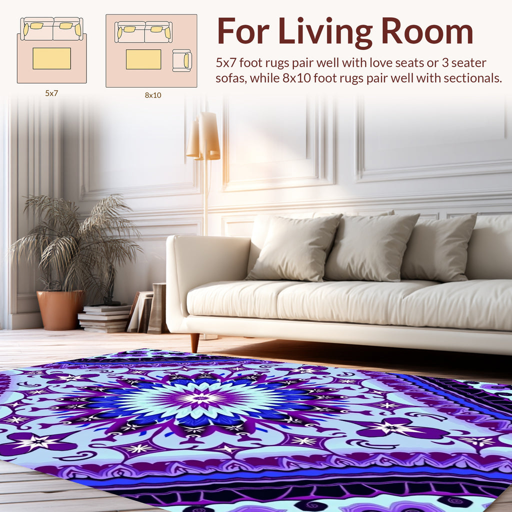 Mandala Style Purple Blue Geometric Design Rug