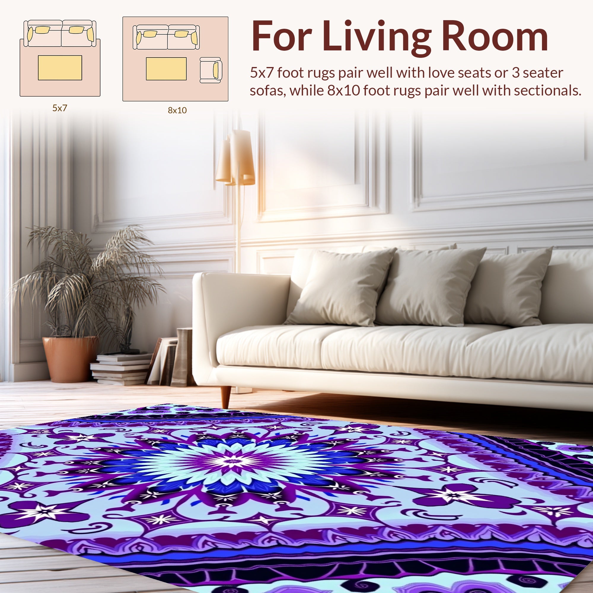 Mandala Style Purple Blue Geometric Design Rug