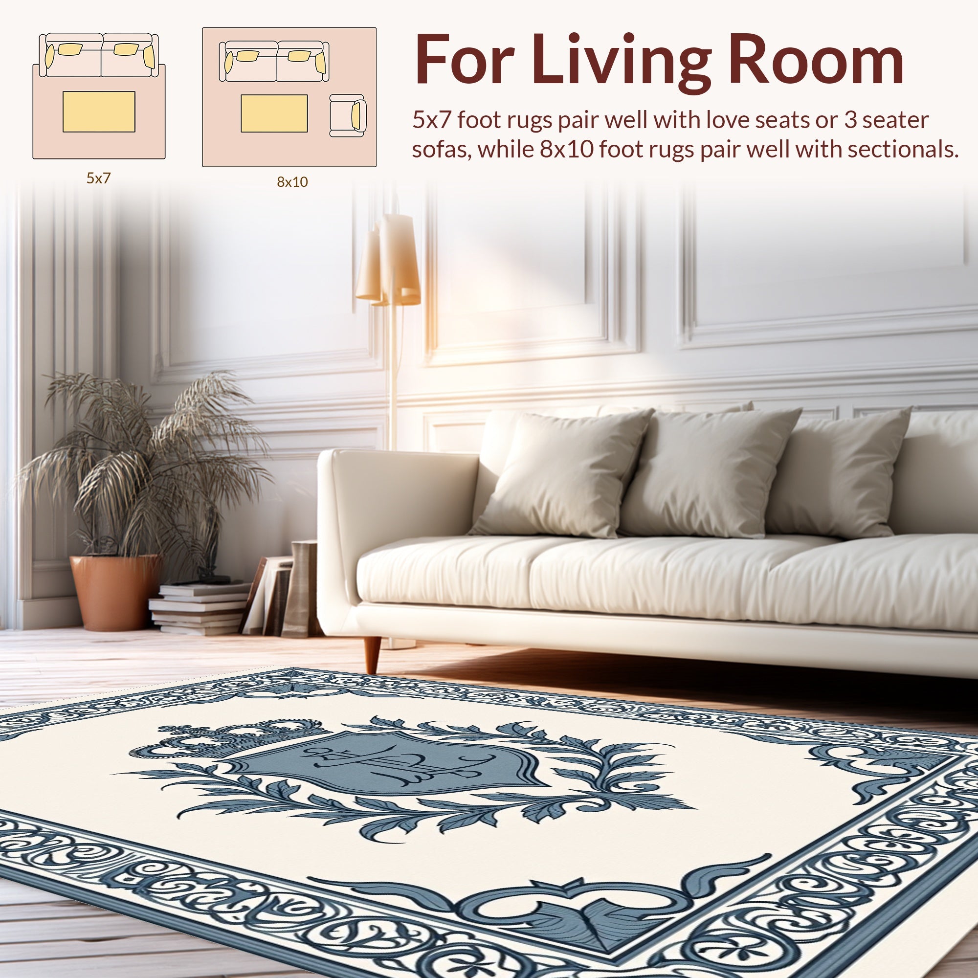 Regal Crest and Scrollwork Border Rug