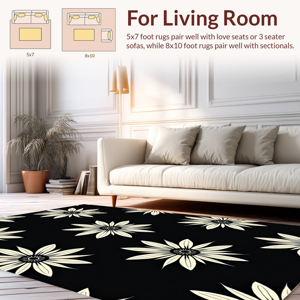 Floral Black Cream Contrast Design Rug