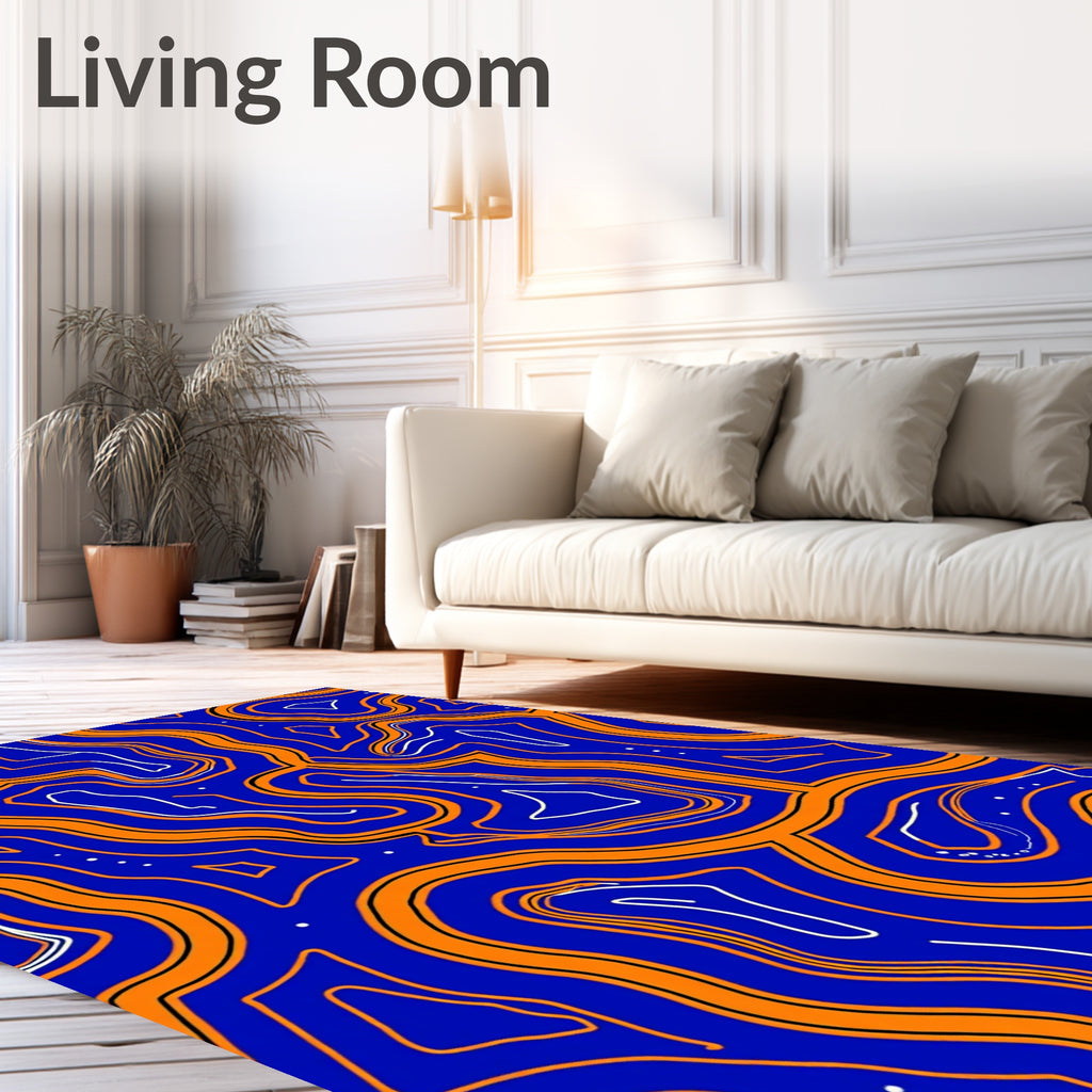 Abstract Blue Orange Contour Pattern Rug