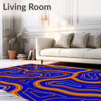 Abstract Blue Orange Contour Pattern Rug
