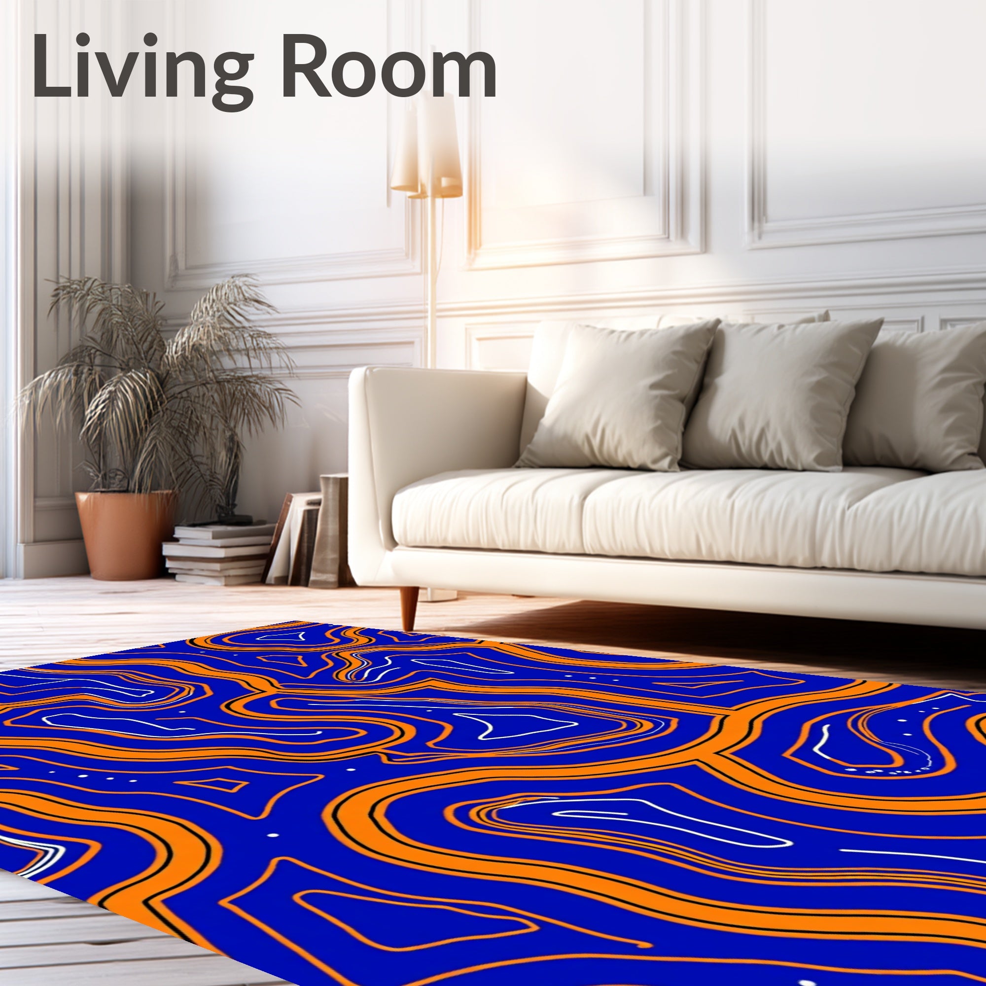 Abstract Blue Orange Contour Pattern Rug