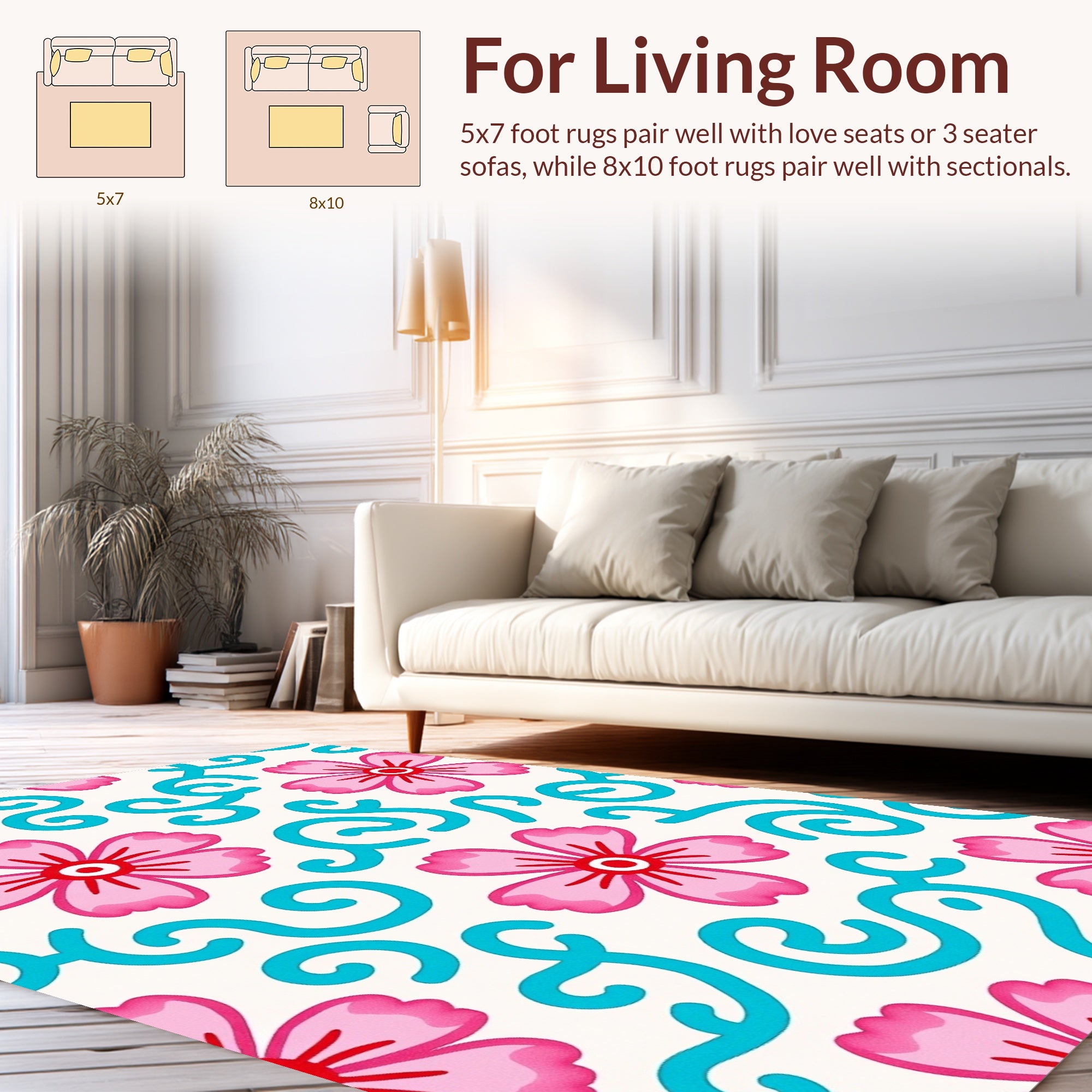 Pink Floral Swirls Pattern Rug