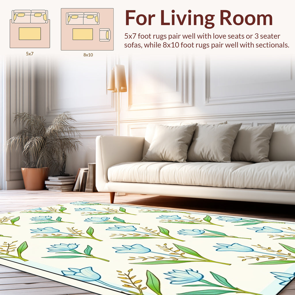 Light Blue Floral Botanical Pattern Rug