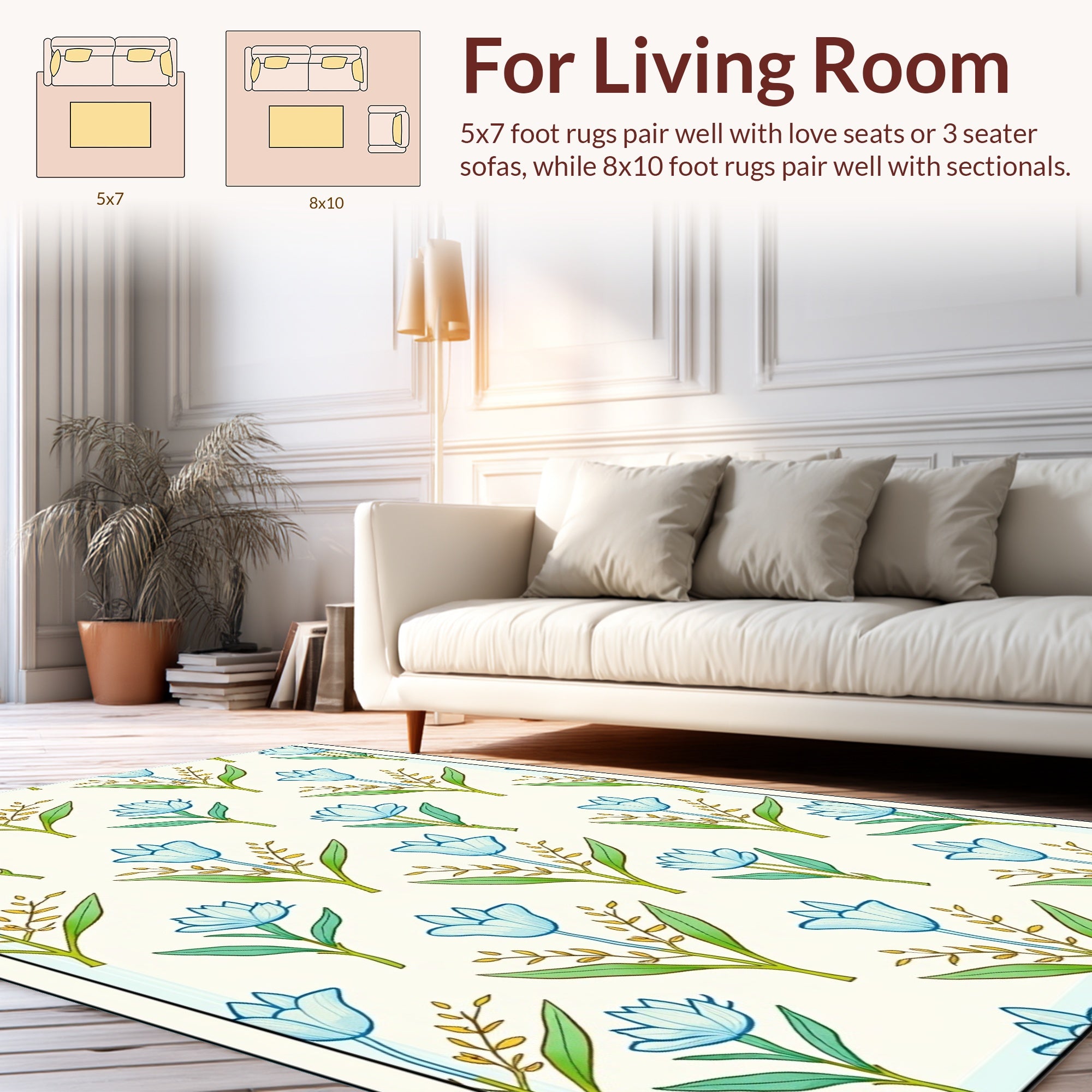 Light Blue Floral Botanical Pattern Rug